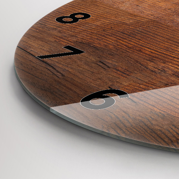 Round glass wall clock Old wood