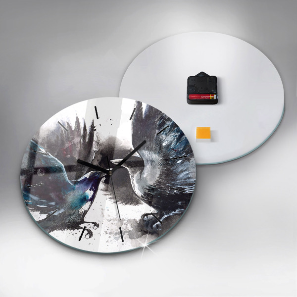 Round glass wall clock Painted Birds