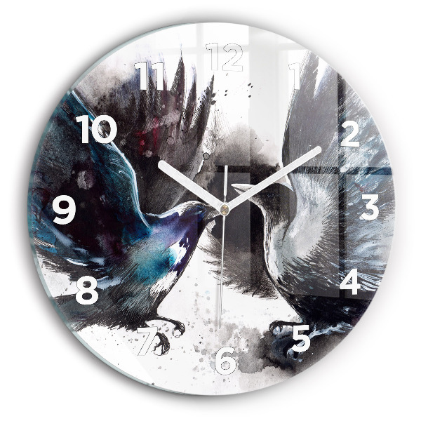 Round glass wall clock Painted Birds
