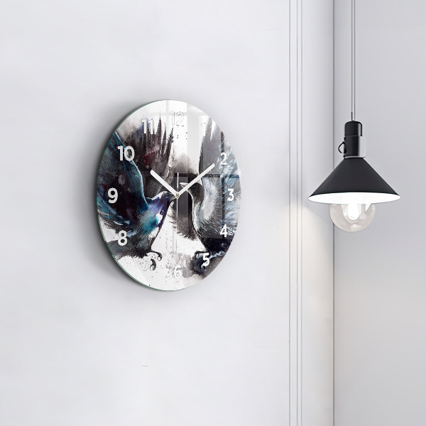 Round glass wall clock Painted Birds
