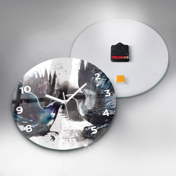Round glass wall clock Painted Birds