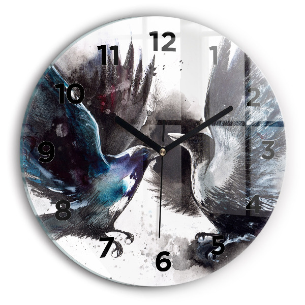 Round glass wall clock Painted Birds