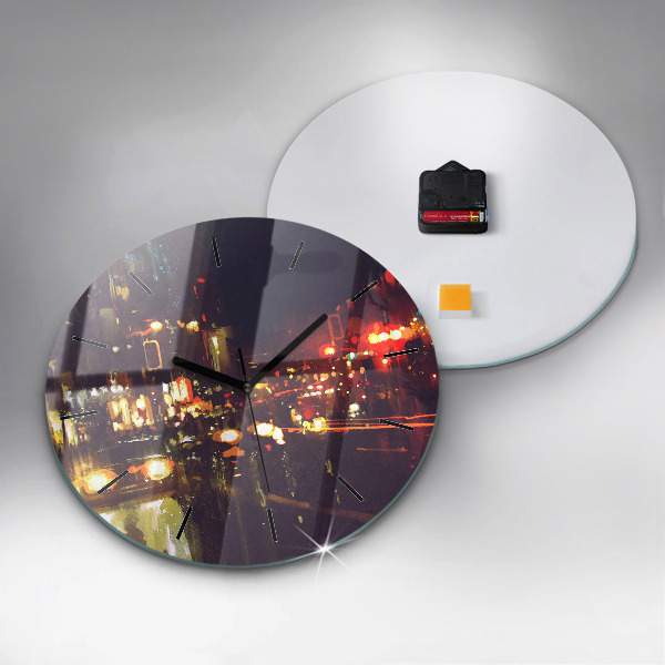 Round glass wall clock Painted city
