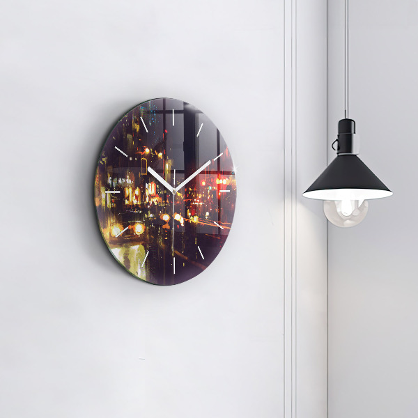 Round glass wall clock Painted city
