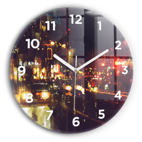 Round glass wall clock Painted city