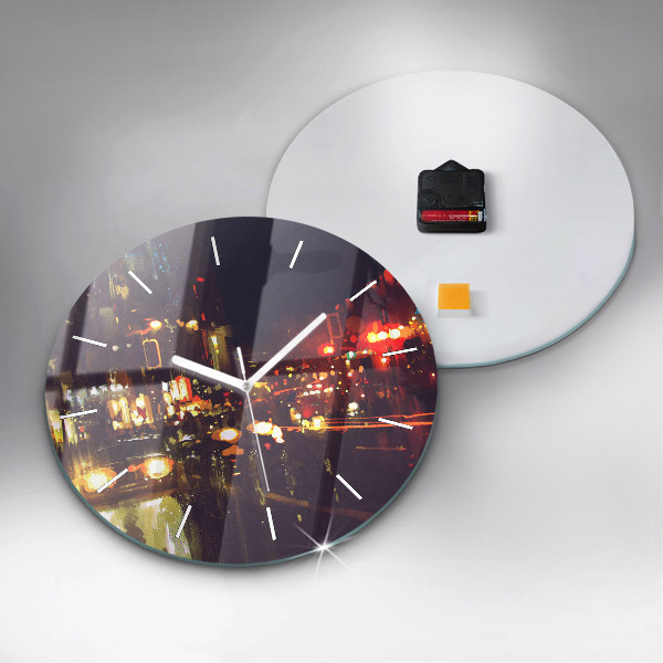 Round glass wall clock Painted city