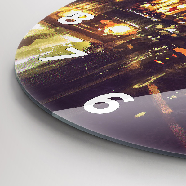 Round glass wall clock Painted city