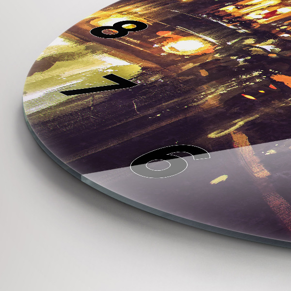 Round glass wall clock Painted city