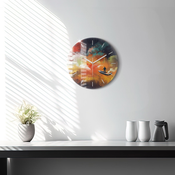 Round glass wall clock Abstract painting