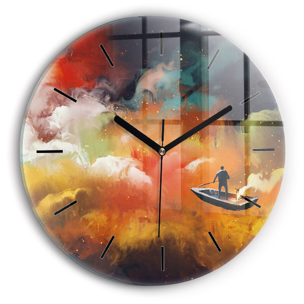 Round glass wall clock Abstract painting