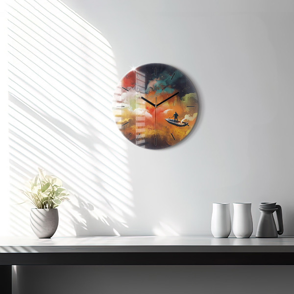 Round glass wall clock Abstract painting
