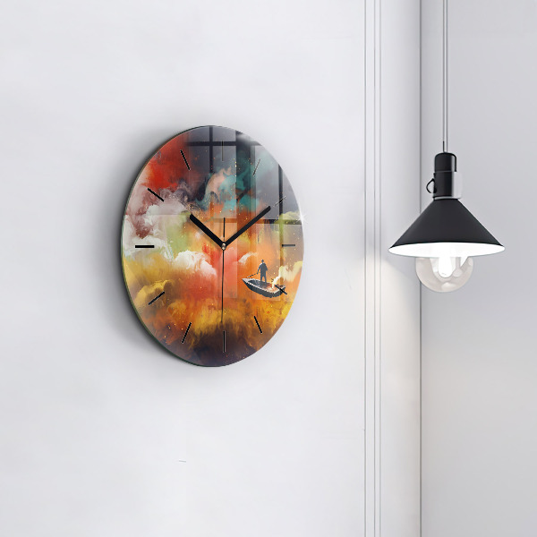 Round glass wall clock Abstract painting