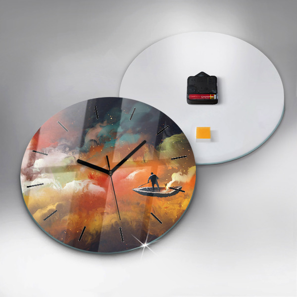 Round glass wall clock Abstract painting