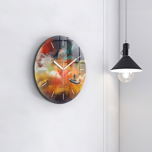 Round glass wall clock Abstract painting