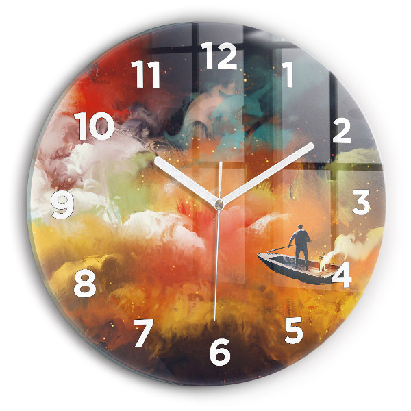 Round glass wall clock Abstract painting