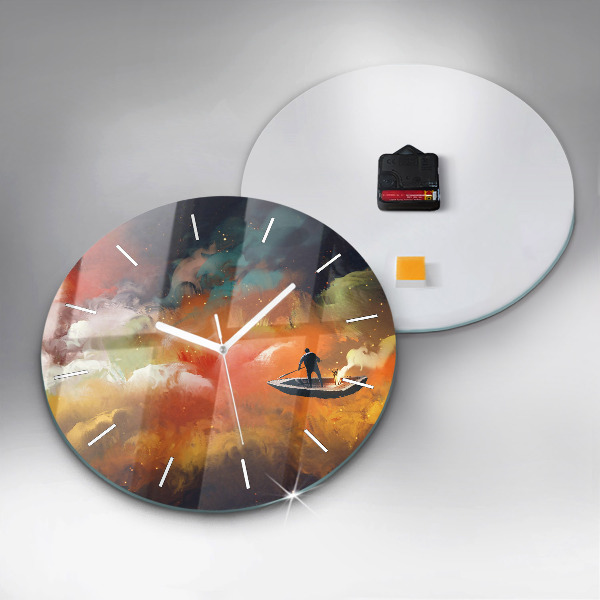 Round glass wall clock Abstract painting