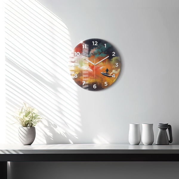 Round glass wall clock Abstract painting