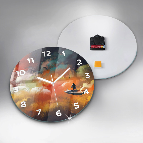 Round glass wall clock Abstract painting