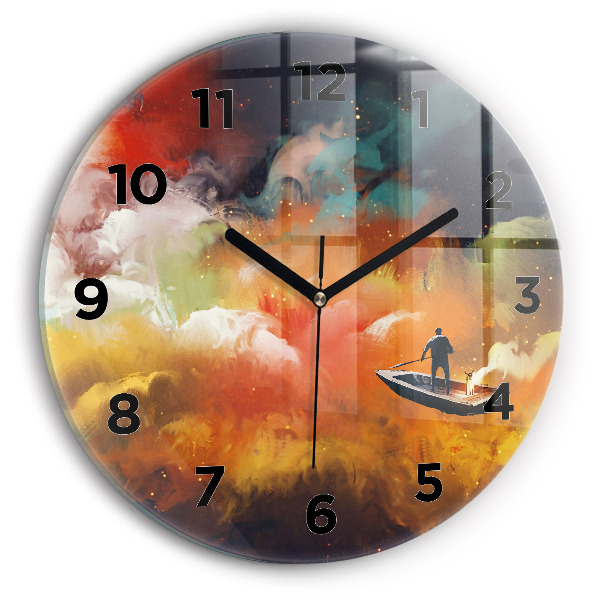 Round glass wall clock Abstract painting