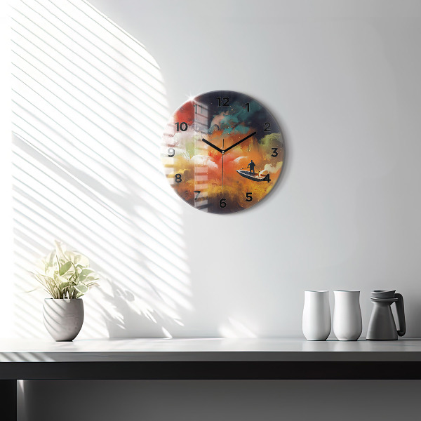Round glass wall clock Abstract painting