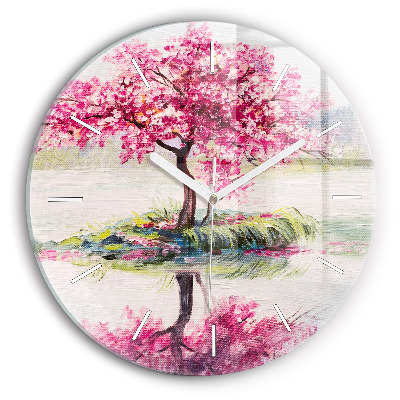 Round glass wall clock Tree Mosaic