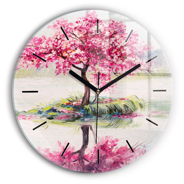 Round glass wall clock Tree Mosaic