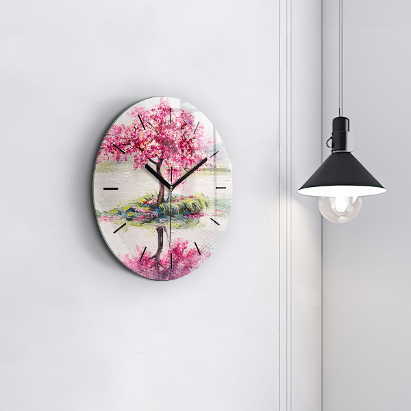 Round glass wall clock Tree Mosaic