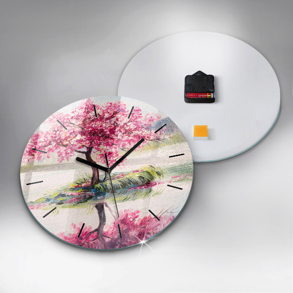 Round glass wall clock Tree Mosaic