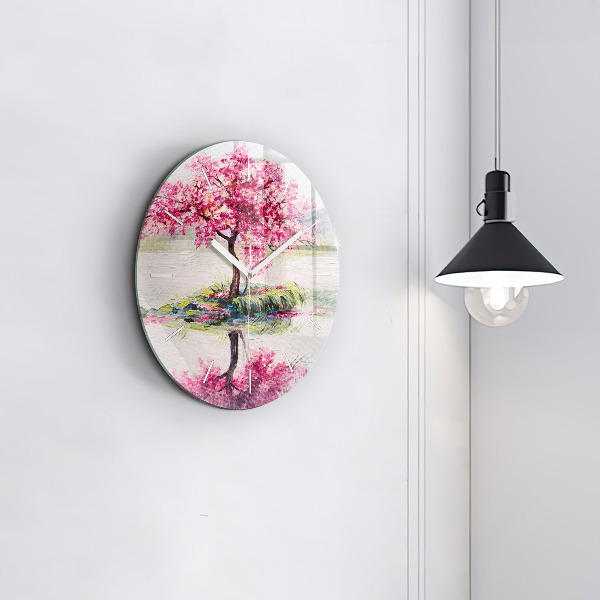 Round glass wall clock Tree Mosaic