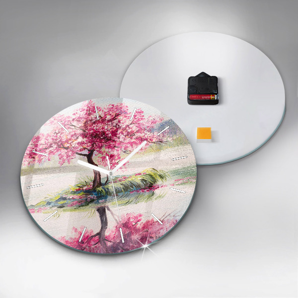 Round glass wall clock Tree Mosaic