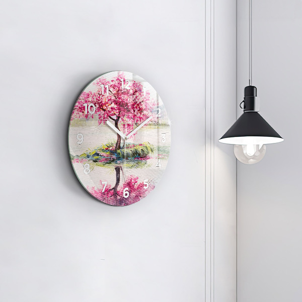 Round glass wall clock Tree Mosaic