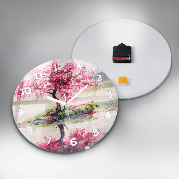 Round glass wall clock Tree Mosaic