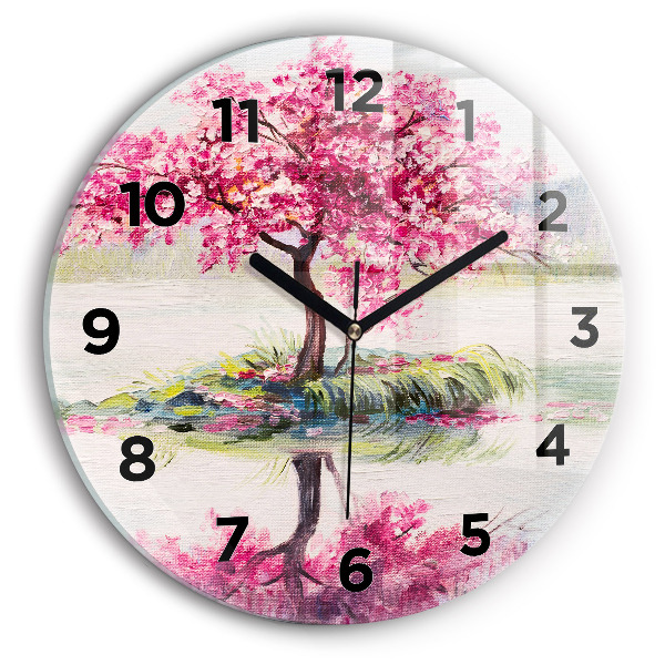 Round glass wall clock Tree Mosaic