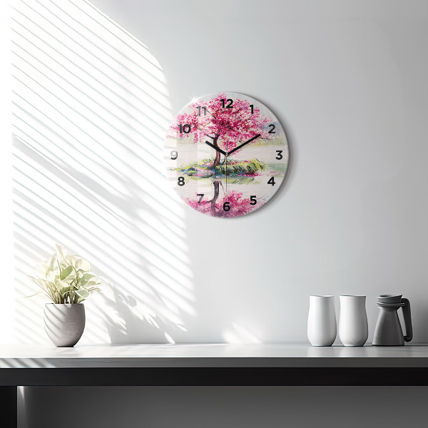 Round glass wall clock Tree Mosaic