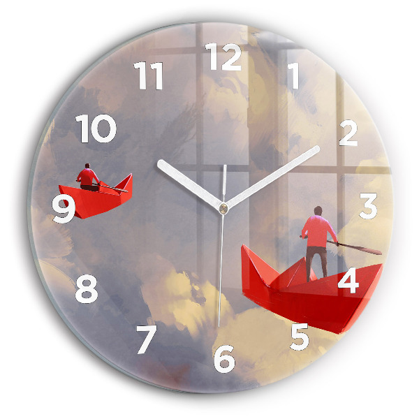 Round glass wall clock Paper ships