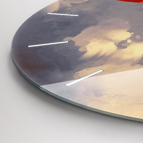 Round glass wall clock Paper ships