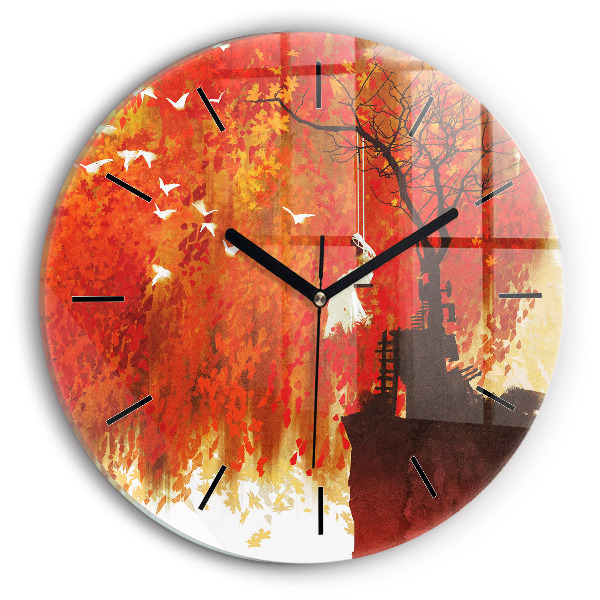 Round glass wall clock Bride in autumn