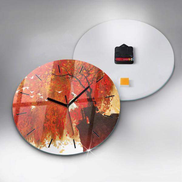 Round glass wall clock Bride in autumn