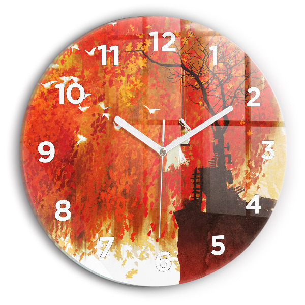 Round glass wall clock Bride in autumn