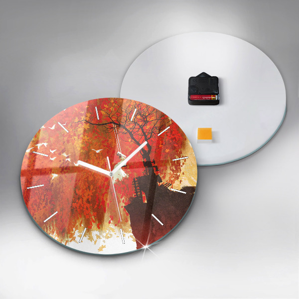 Round glass wall clock Bride in autumn