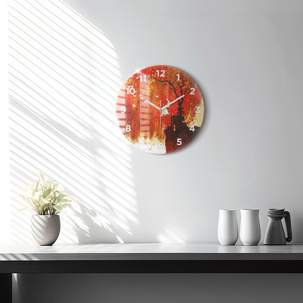 Round glass wall clock Bride in autumn