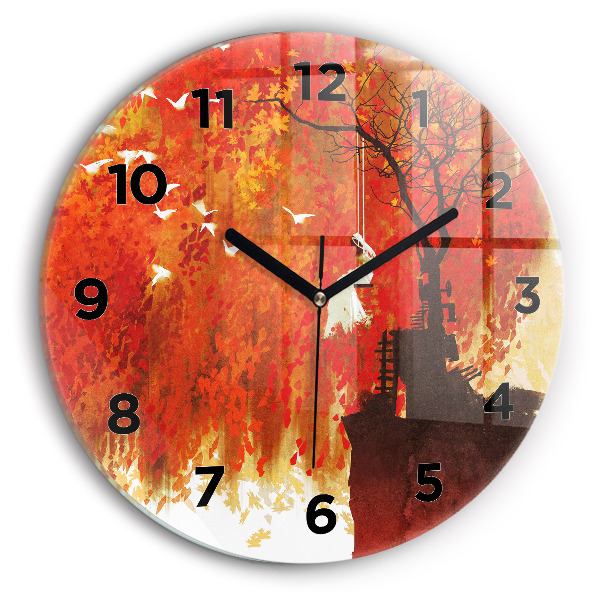 Round glass wall clock Bride in autumn