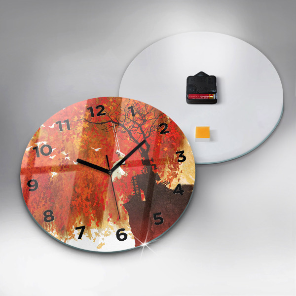 Round glass wall clock Bride in autumn