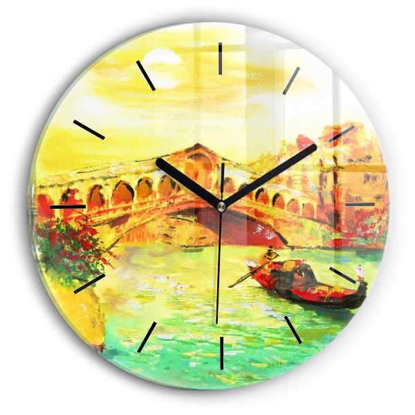 Round glass wall clock Venice Rialto Bridge