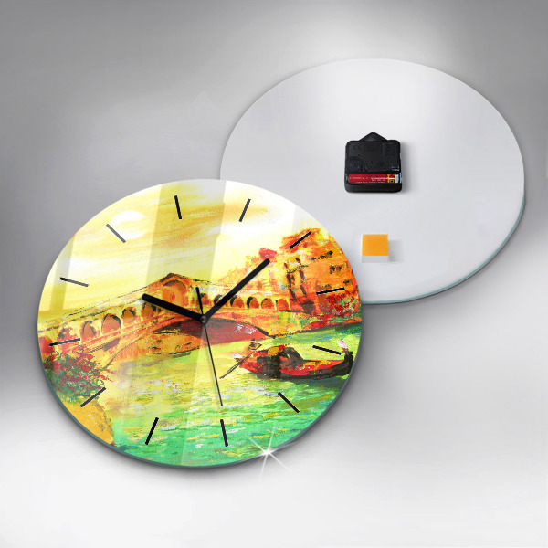 Round glass wall clock Venice Rialto Bridge
