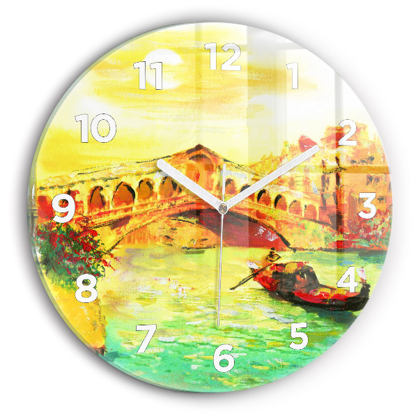 Round glass wall clock Venice Rialto Bridge