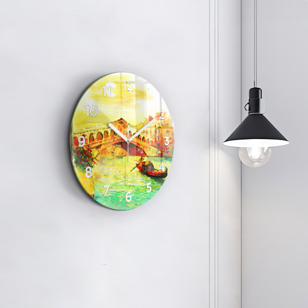 Round glass wall clock Venice Rialto Bridge