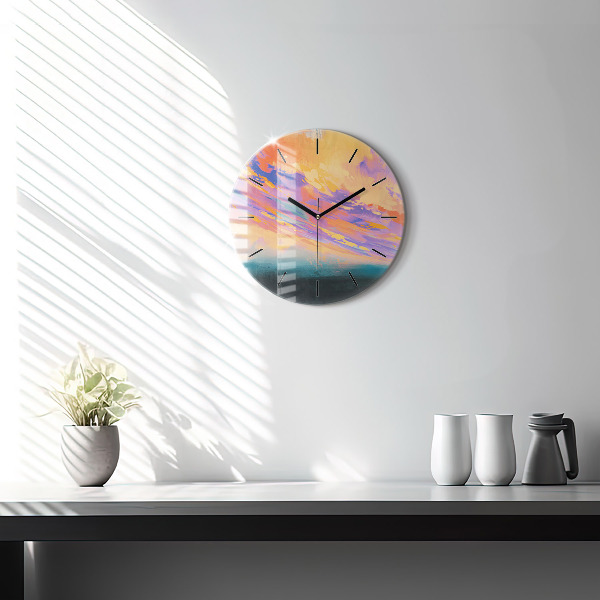 Round glass wall clock Abstraction sky