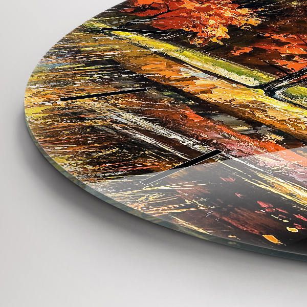 Round glass wall clock Autumn landscape with a river