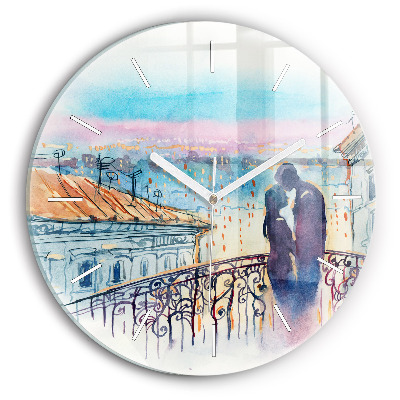 Round glass wall clock People in watercolor